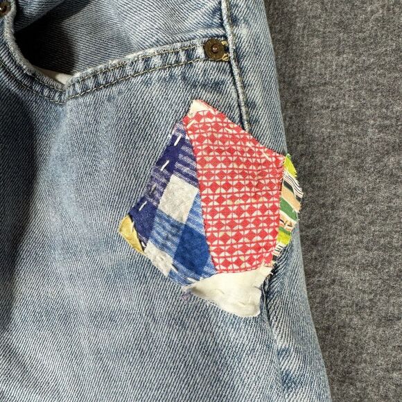 Upcycled OOAK Patchwork Jeans Fits 30X33 Quilt Feedstack Tattered Worn Farmhouse - Picture 3 of 15
